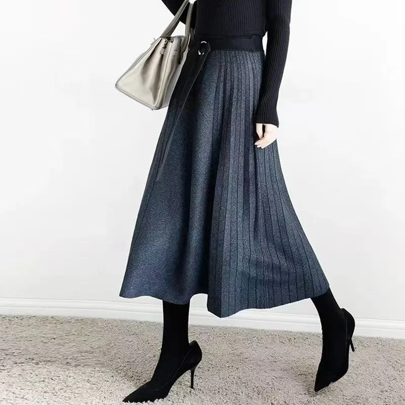 大摆连衣裙显高显瘦气质优雅针织高腰时尚百搭复古宽松中长款春夏