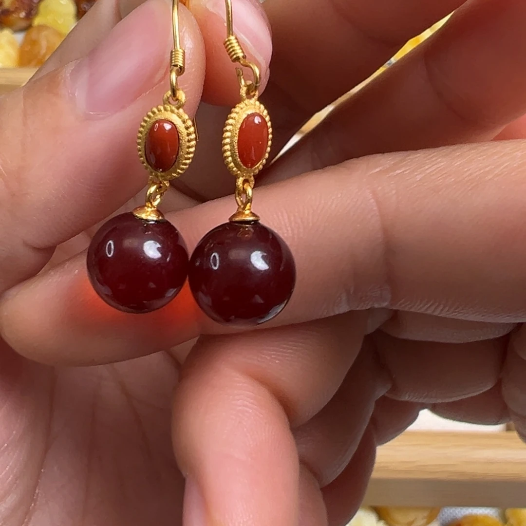 琥珀银S925镀金镶嵌裸石琥珀