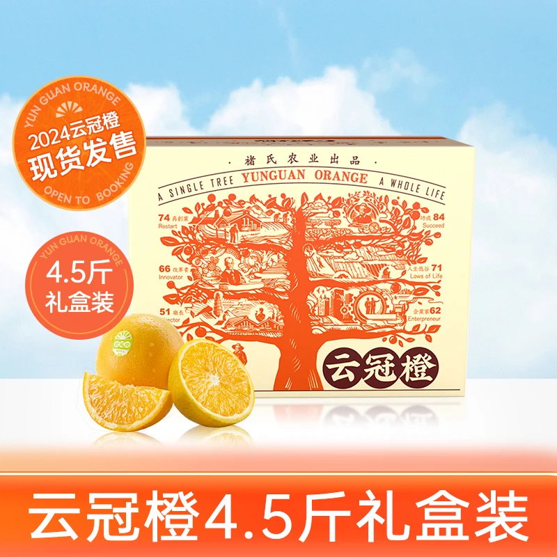 云冠橙 褚氏农业 褚橙官方旗舰店 云南冰糖橙4.5斤橙子水果礼盒装