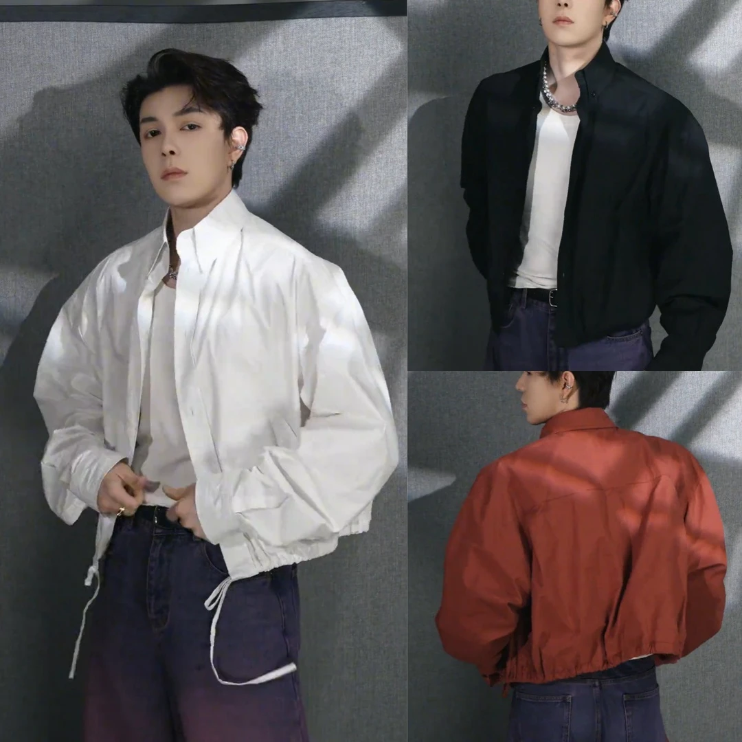 龙刀刀2025早秋短款潮流百搭下摆抽绳休闲小众设计师款衬衫短外套