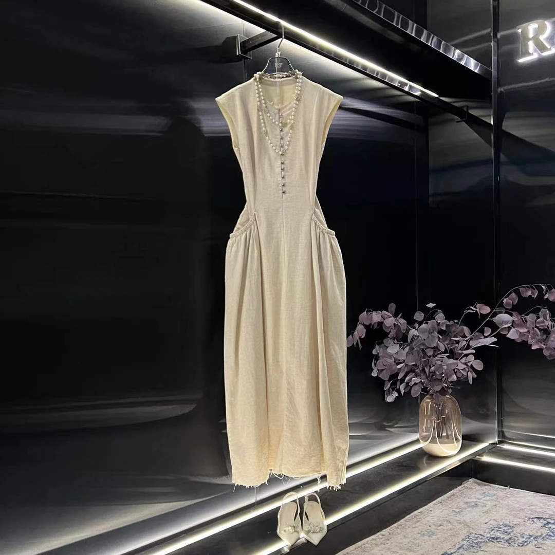 roiltrou2025春夏原创设计纯色简约减龄显瘦连衣裙ZA1525112762