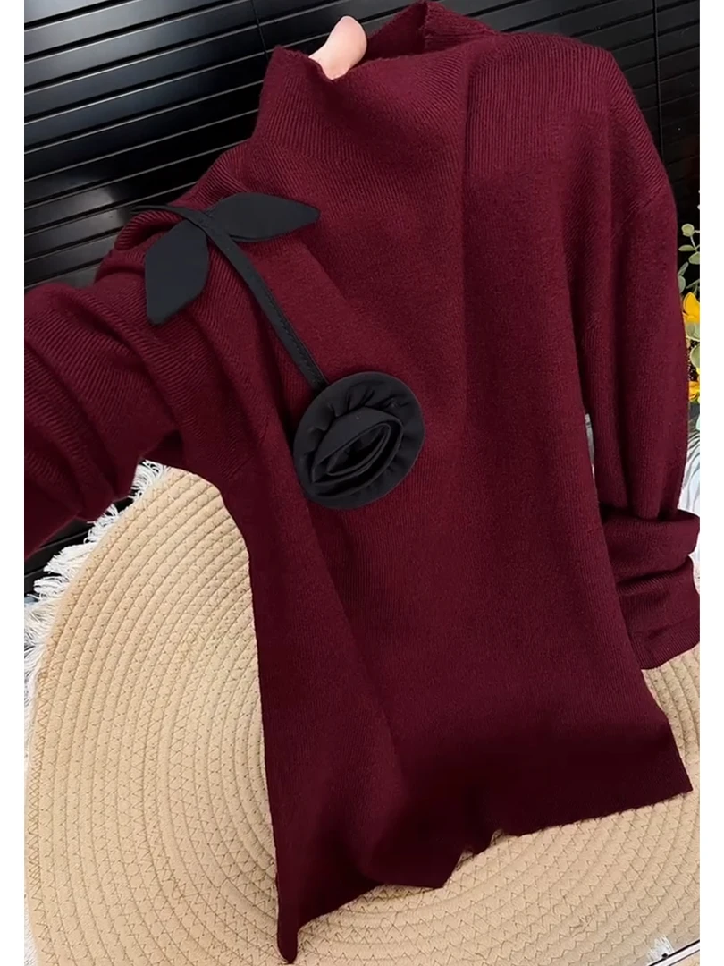 纯欲风法式立体花朵立领针织衫女秋冬2025新款绝美小众打底衫上衣