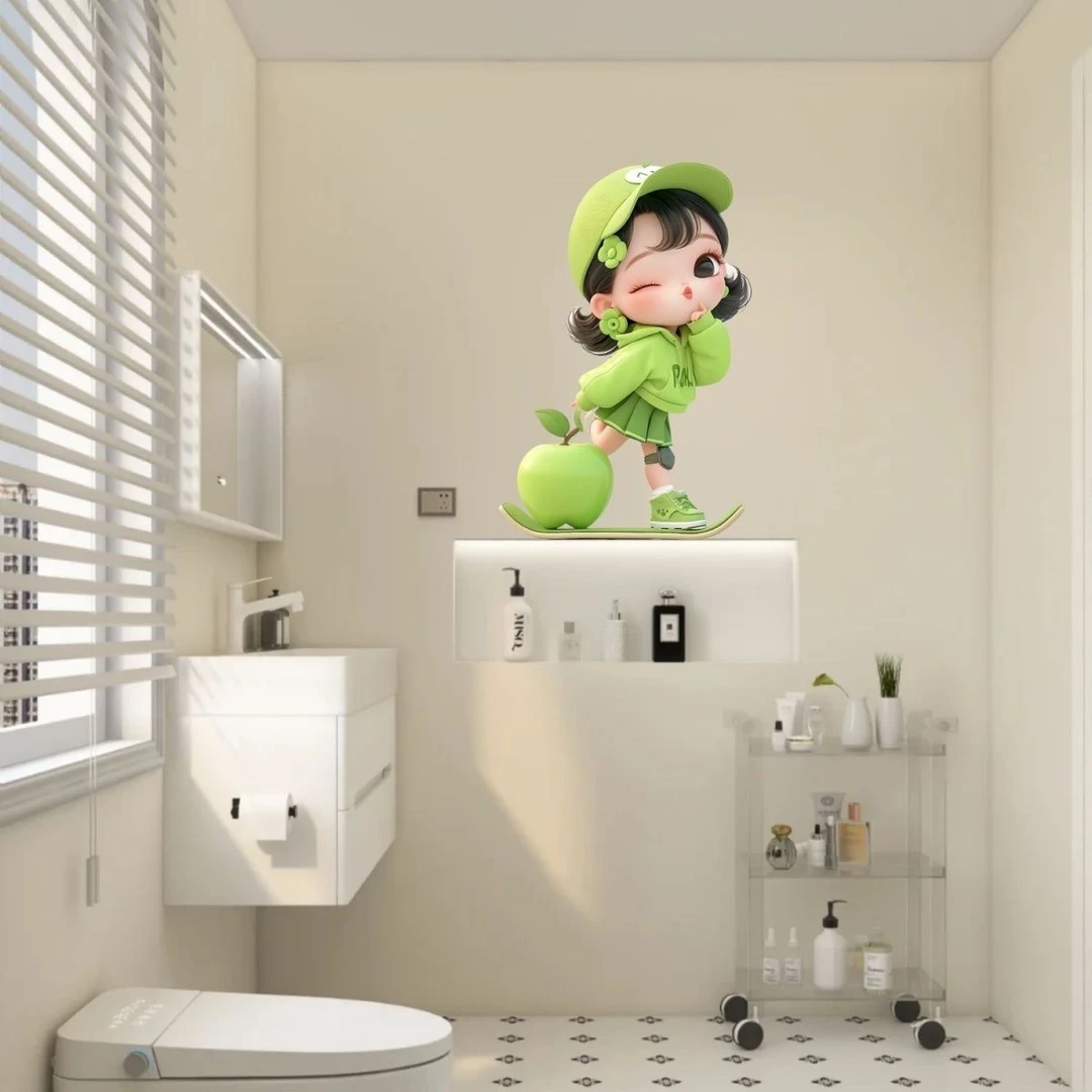 可爱滑板小女孩贴纸异形贴画卧室动漫少女装饰装饰画防水墙贴