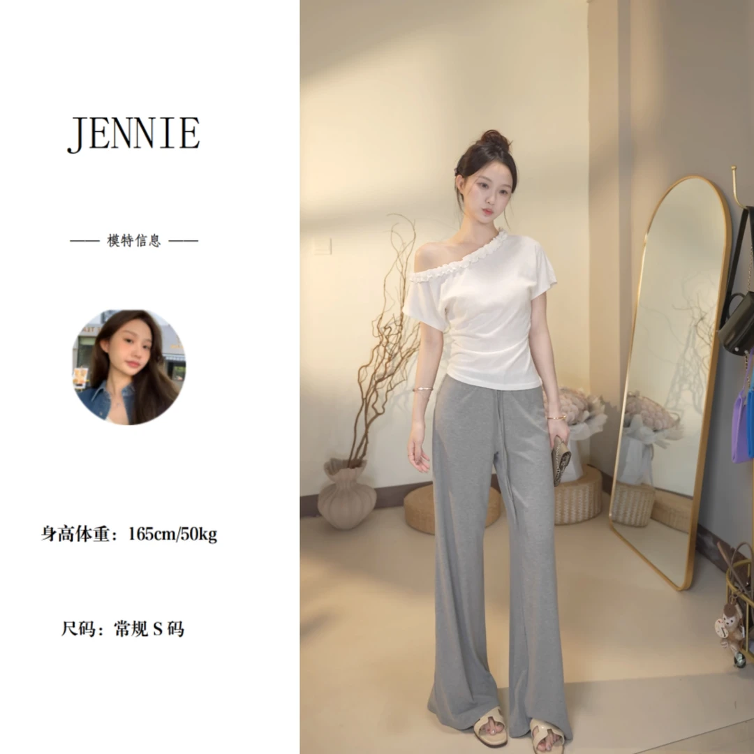 夏季慵懒垂垂垂宽松阔腿裤松紧腰抽绳百搭休闲舒适裤子