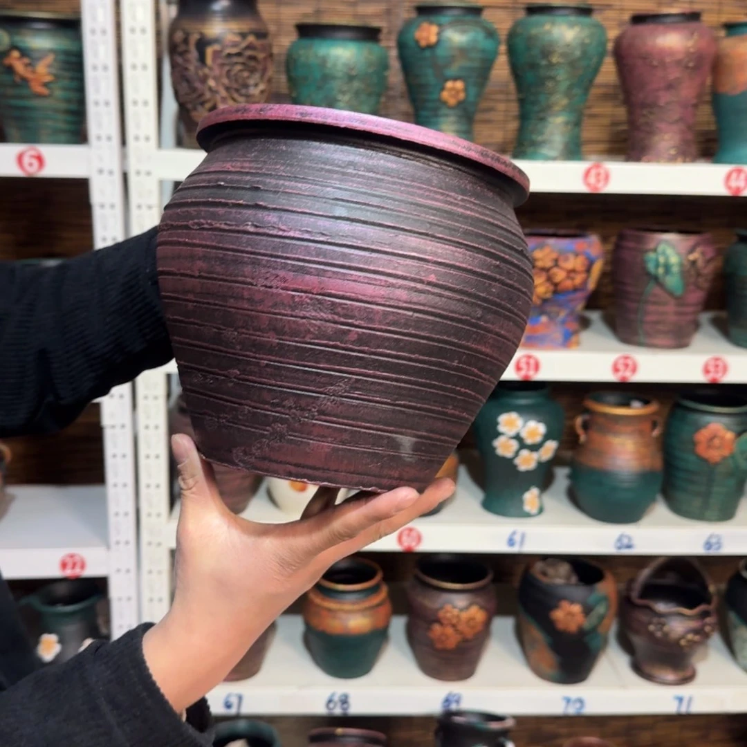 红陶红陶浮雕花盆炸炸炸