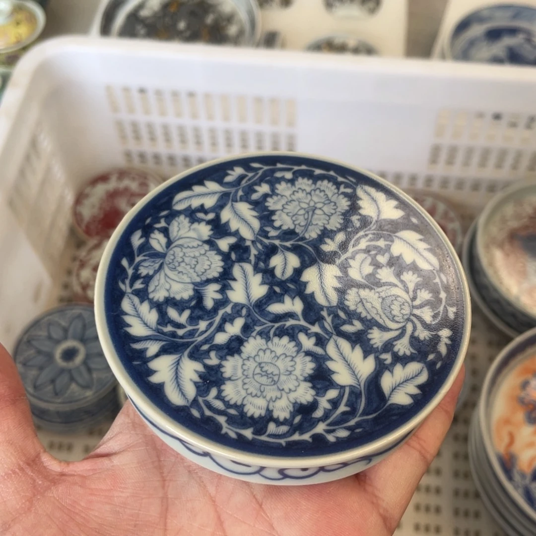 瓷片景德镇青花国色天香盖置