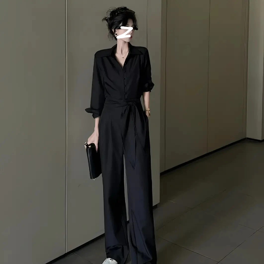 高级感2025秋季新款气质轻奢长袖上衣高腰显瘦直筒裤减龄百搭套装