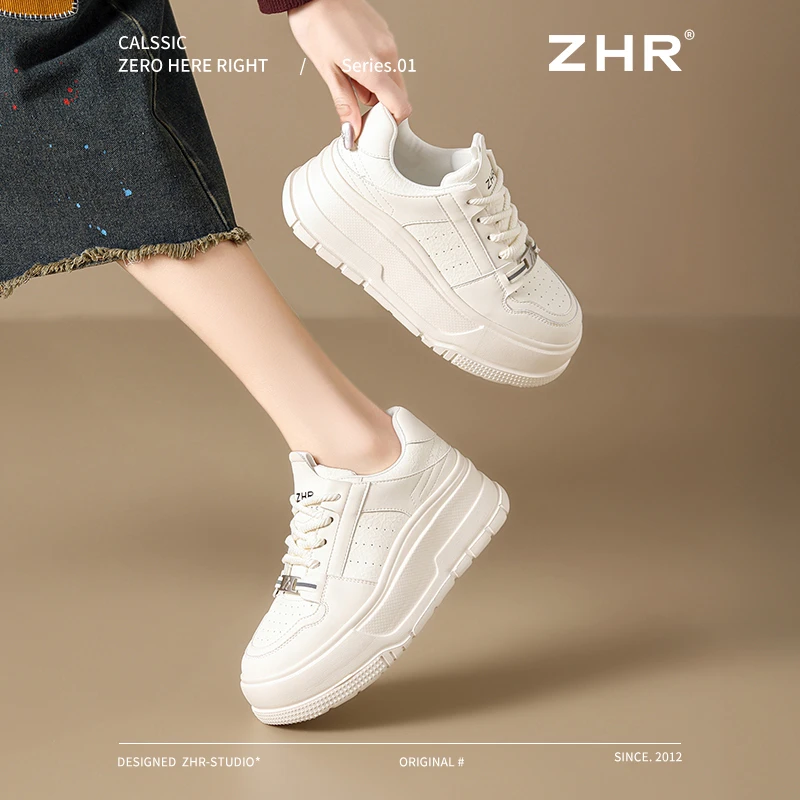 ZHR厚底小白鞋爆款2025春季小个子增高休闲运动时尚ins真皮板鞋女