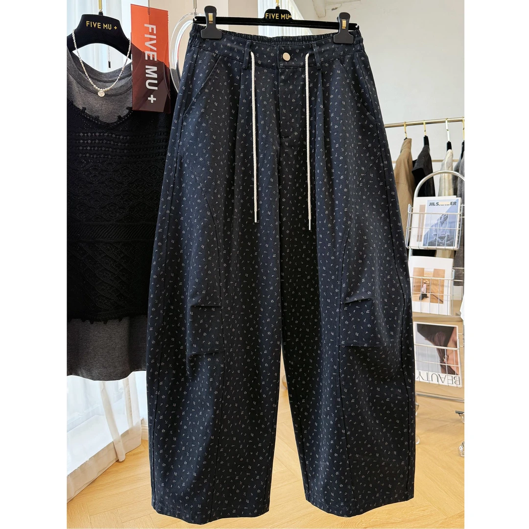 秋装新款韩系独特设计感小碎花高腰休闲裤女工装裤弯刀裤显瘦长裤