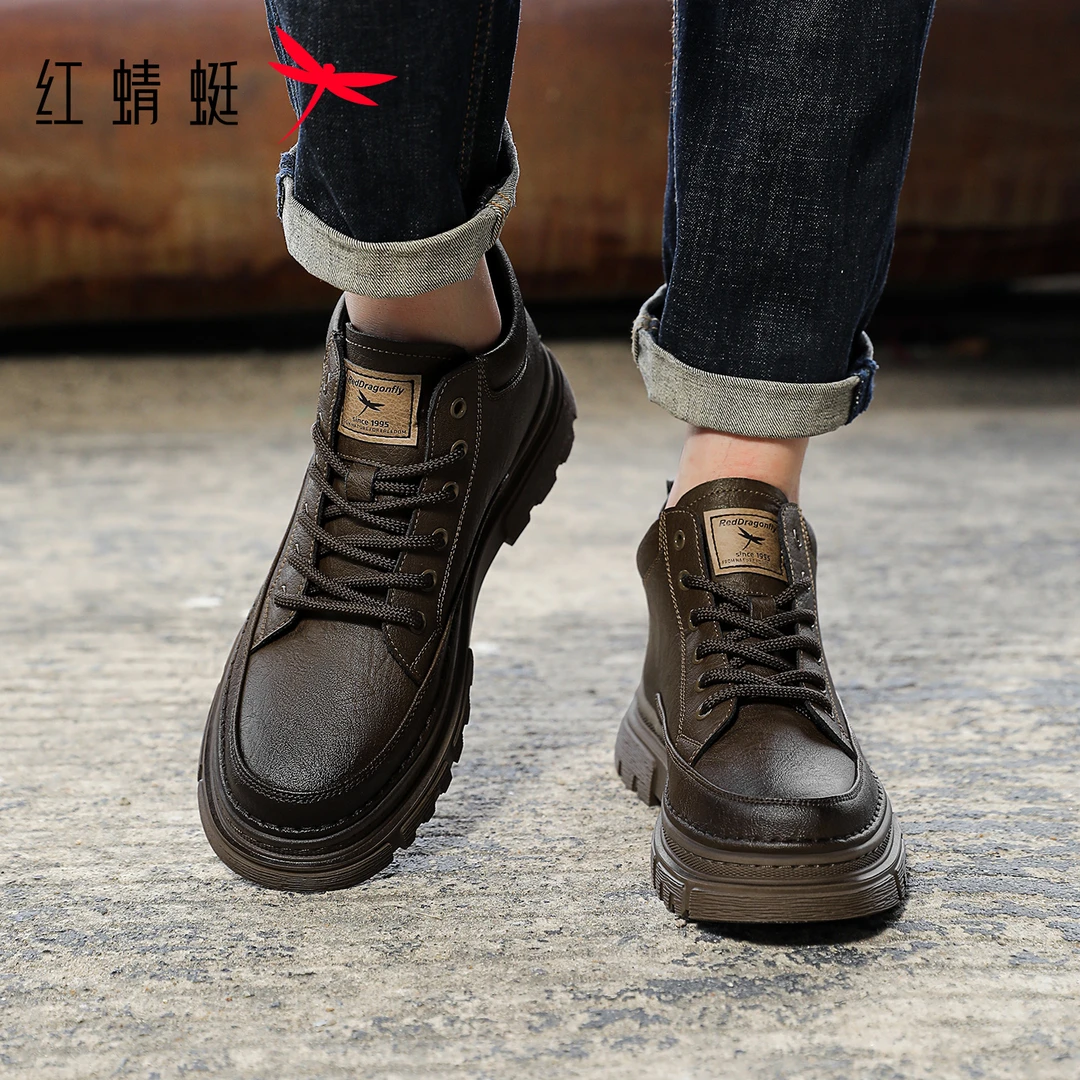 红蜻蜓男秋冬款鞋子男款爆款保暖新款英伦高帮马丁靴男款男士鞋子