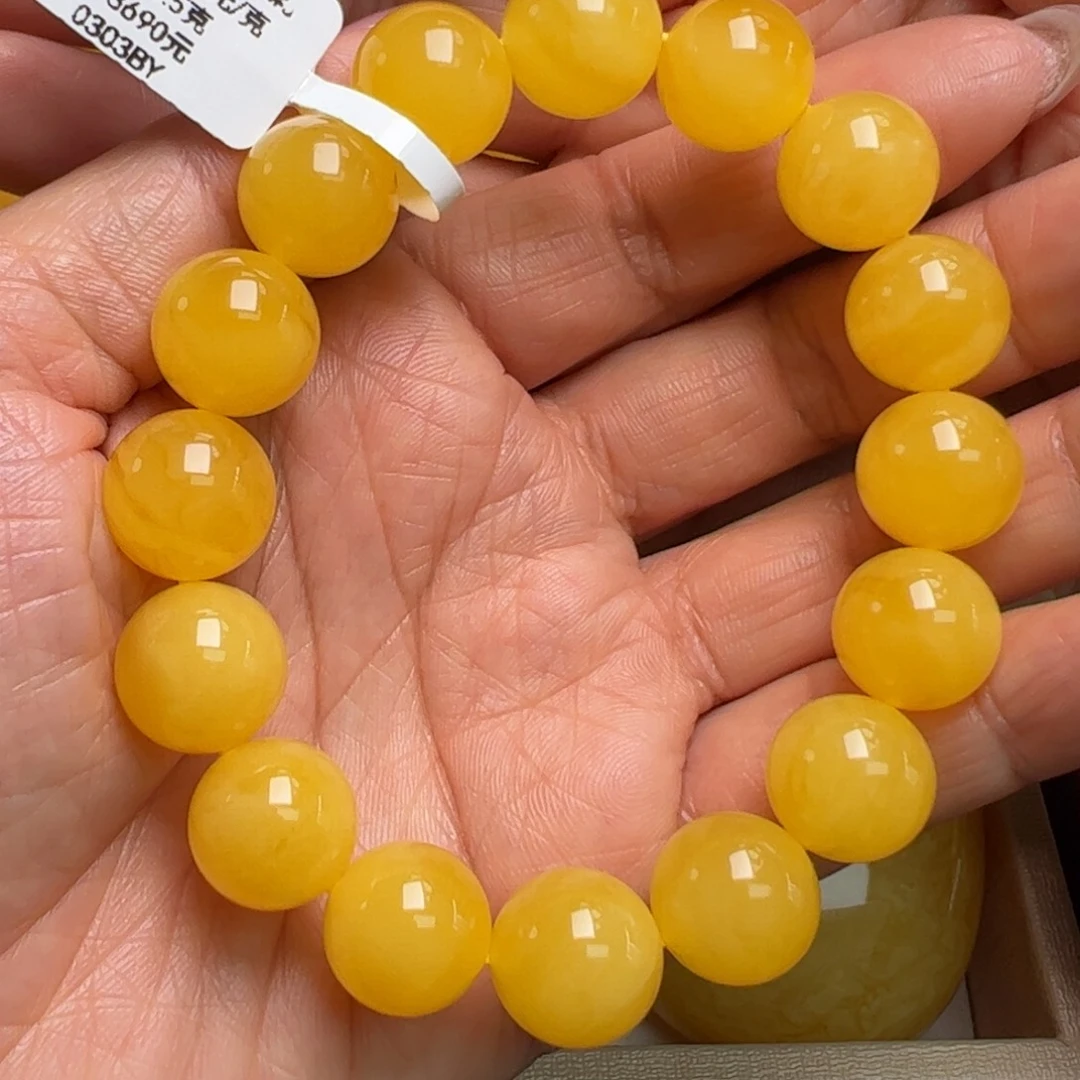 蜜蜡手链未镶嵌无烤色无优化无补胶焦皮哦