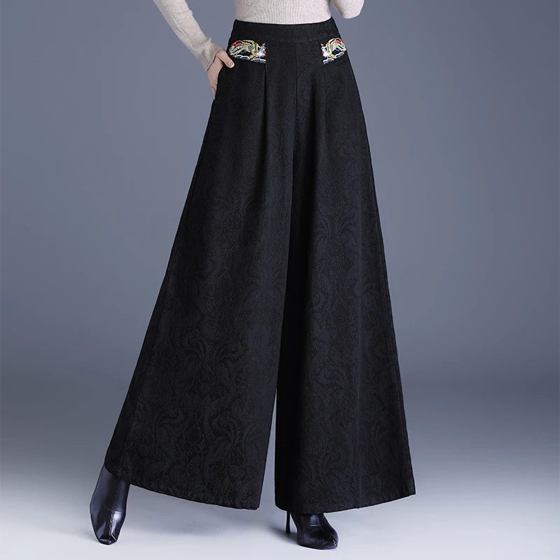 提花阔腿裤女秋冬高腰垂感显瘦宽松新款裙裤大脚喇叭长裤妈妈裤子