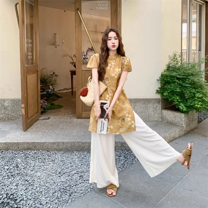 新中式国风碎花阔腿裤套装女夏2025新款又酷又飒穿搭两件套高级感