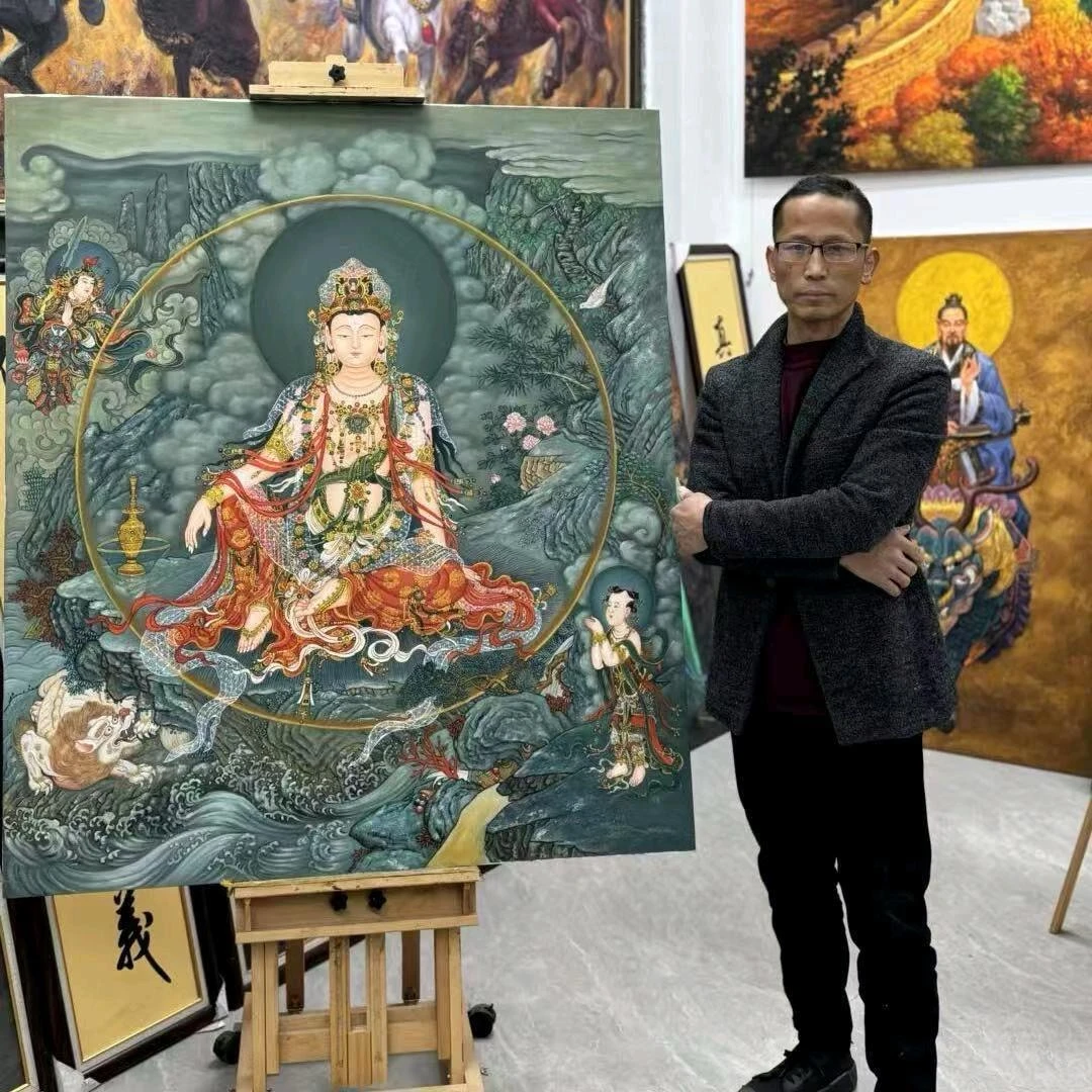 4张俊龙油画装饰画摆台福利款床头柜福气茶室办公室油画挂画