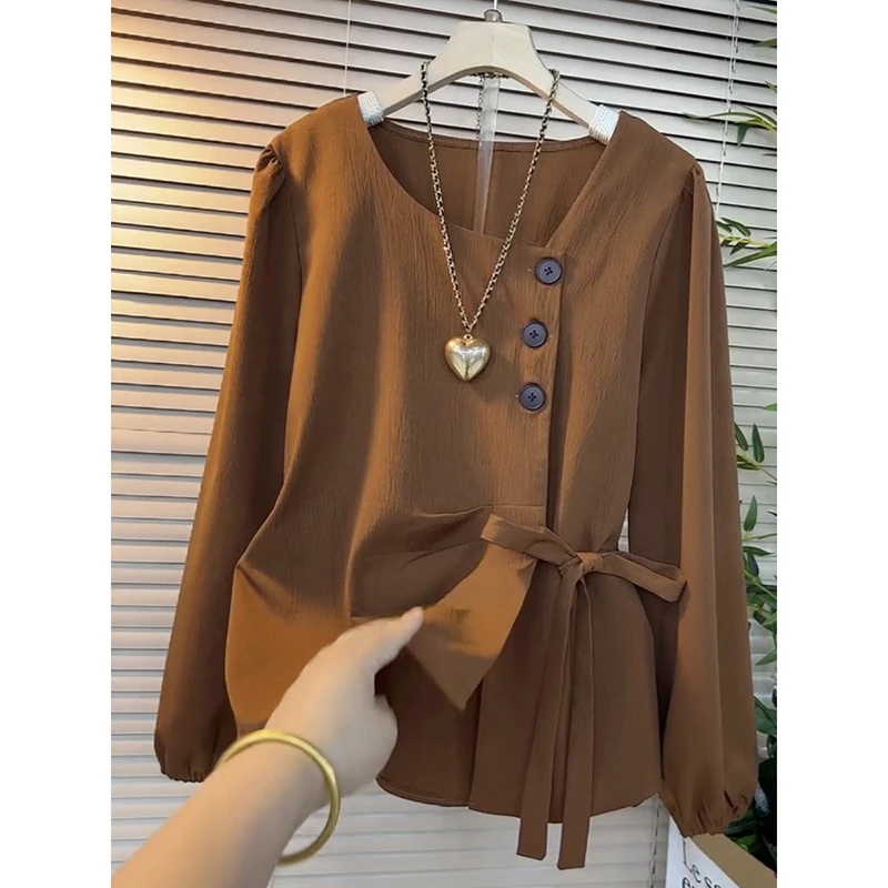 【GJ】2025春季新款洋气百搭上衣女遮肚子气质修身显瘦衬衫D0262