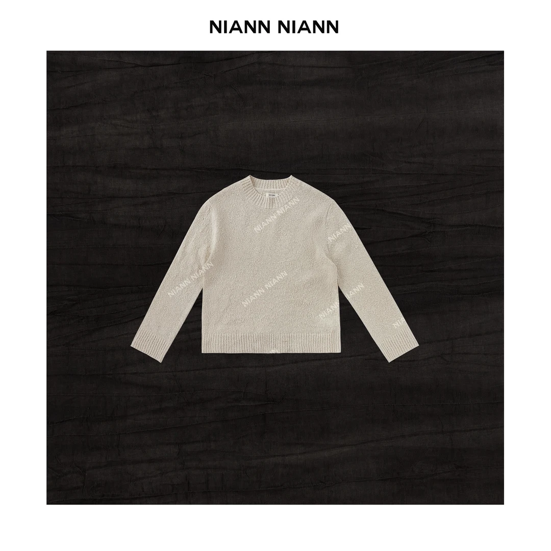 NiannNiann 新品女装小众极简松弛感纯棉奶油颗粒毛衣15024