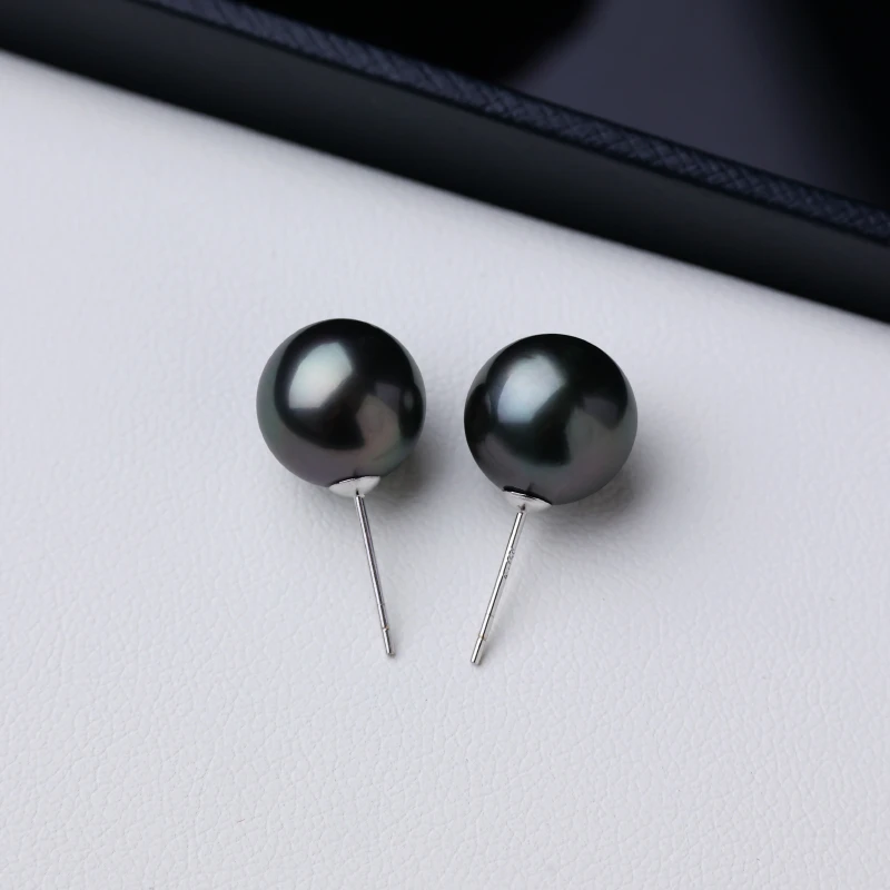 大溪地黑珍珠耳钉简约气质18k金海水珍珠素钉百搭高级*多样性发一