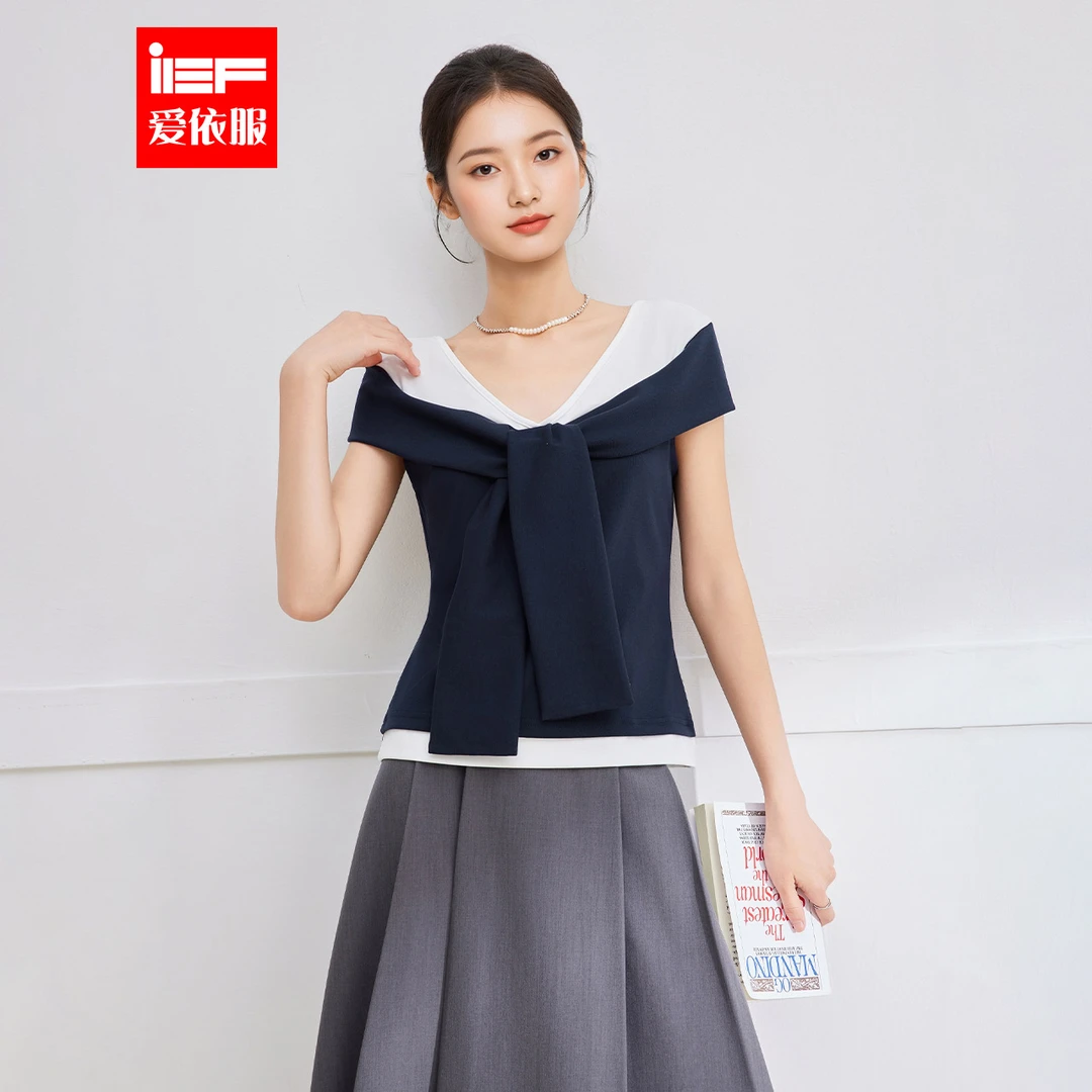 IEF/爱依服2025夏季新款法式拼接设计感通勤气质百搭显瘦上衣