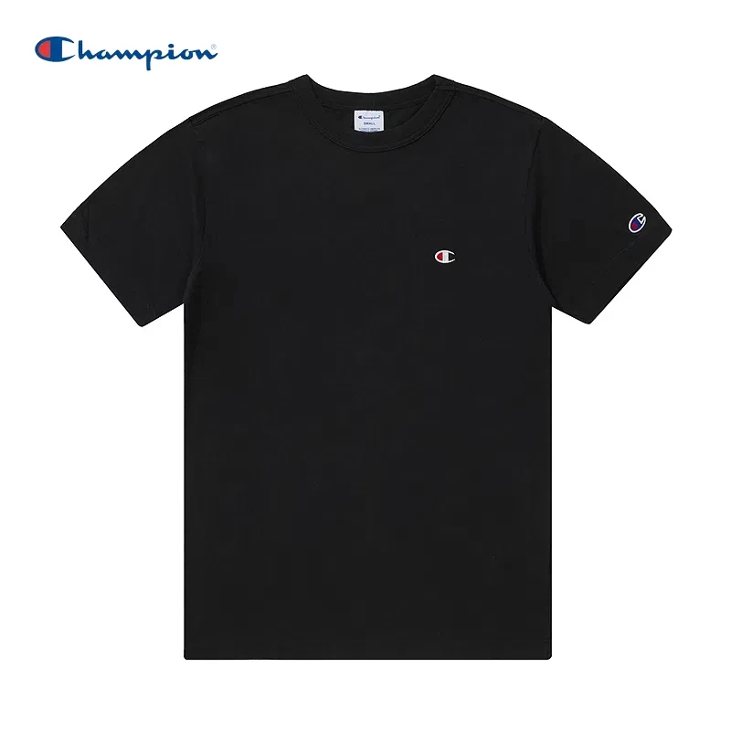Champion纯棉短袖情侣刺绣小logo圆领T恤纯色透气基础款打底spk