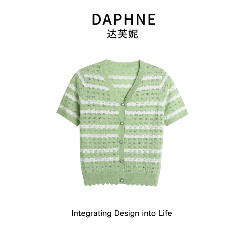 Daphne/达芙妮 女毛针织衫针织衫夏季薄款短袖条纹短款5977