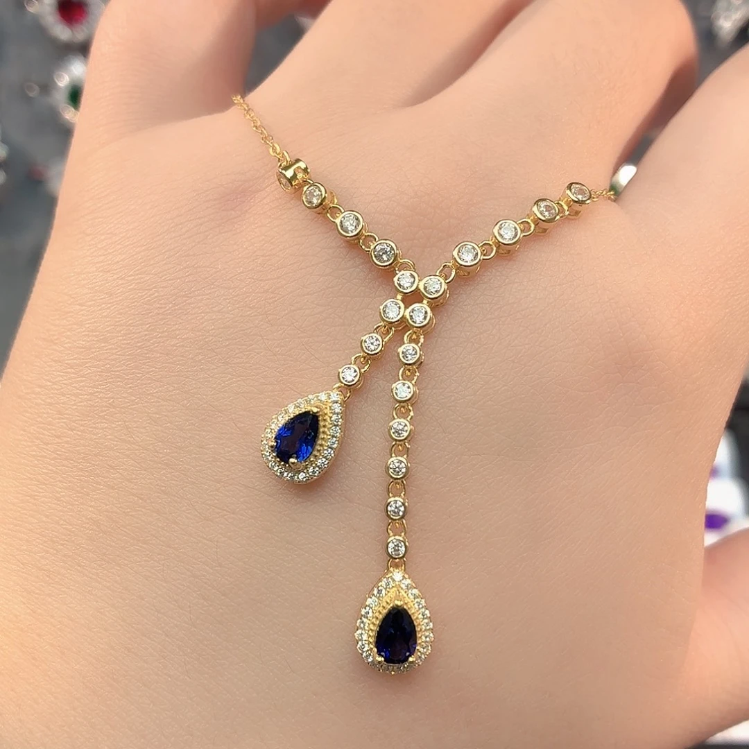 坠链均925银培育皇家蓝色宝石