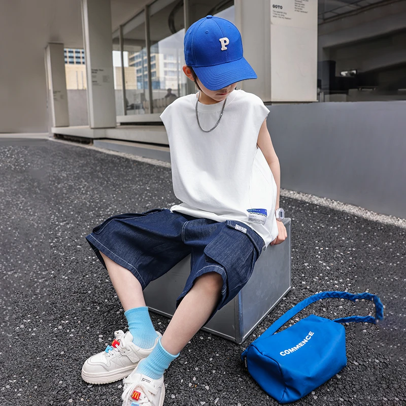 男童夏装套装2025新款儿童休闲洋气无袖中大童时尚薄款背心TZW226