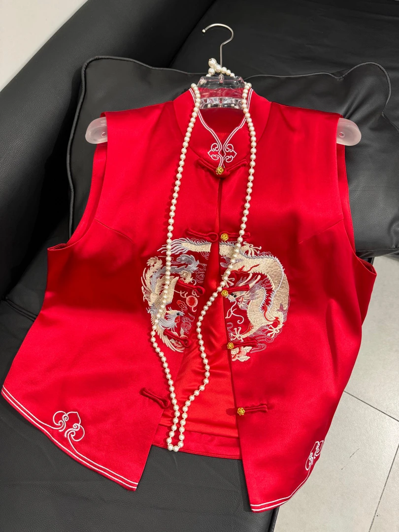 【古梵孜】新中式龙凤呈祥醋酸喜庆年服马甲