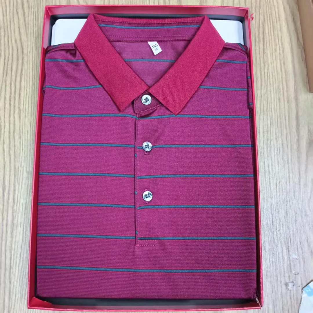 【桑蚕丝】夏新款中年男士翻领高档商务透气桑蚕丝条纹短袖003