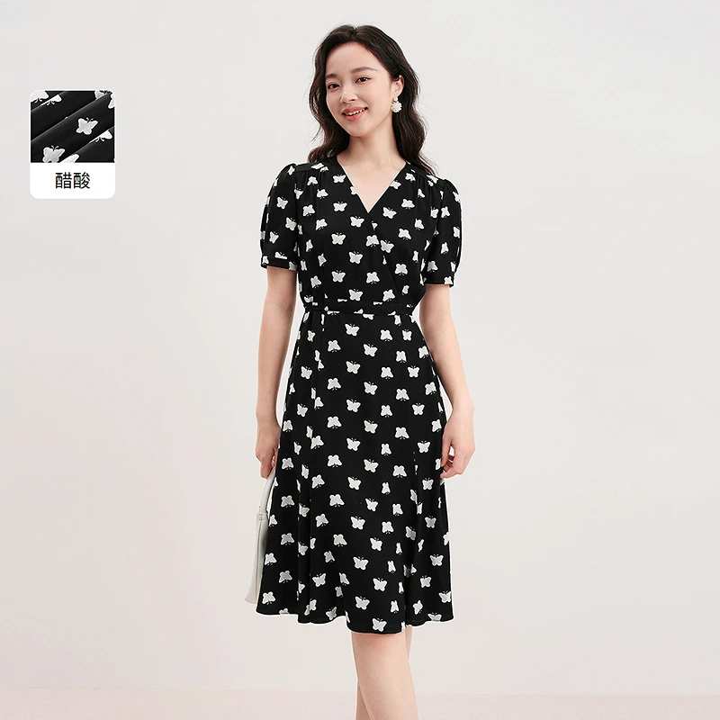 【羊羊专属】珂莱蒂尔奢级醋酸高腰线连衣裙KF12105W0