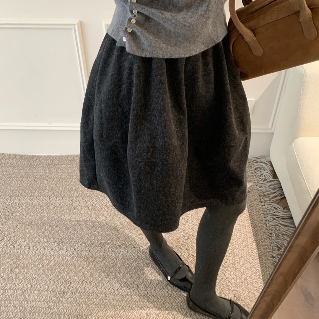 芭妮Bonnet千金风气质花苞毛呢中裙不过膝半身裙(有口袋)C21867