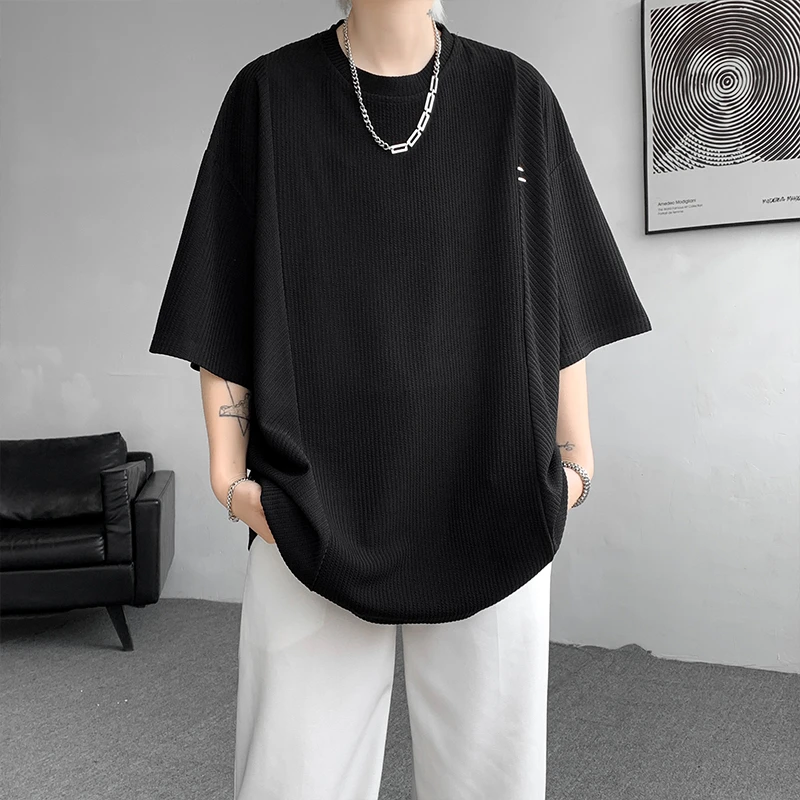 纯棉感不规则短袖男士夏季大码男装百搭高个子加长版重磅半袖体恤