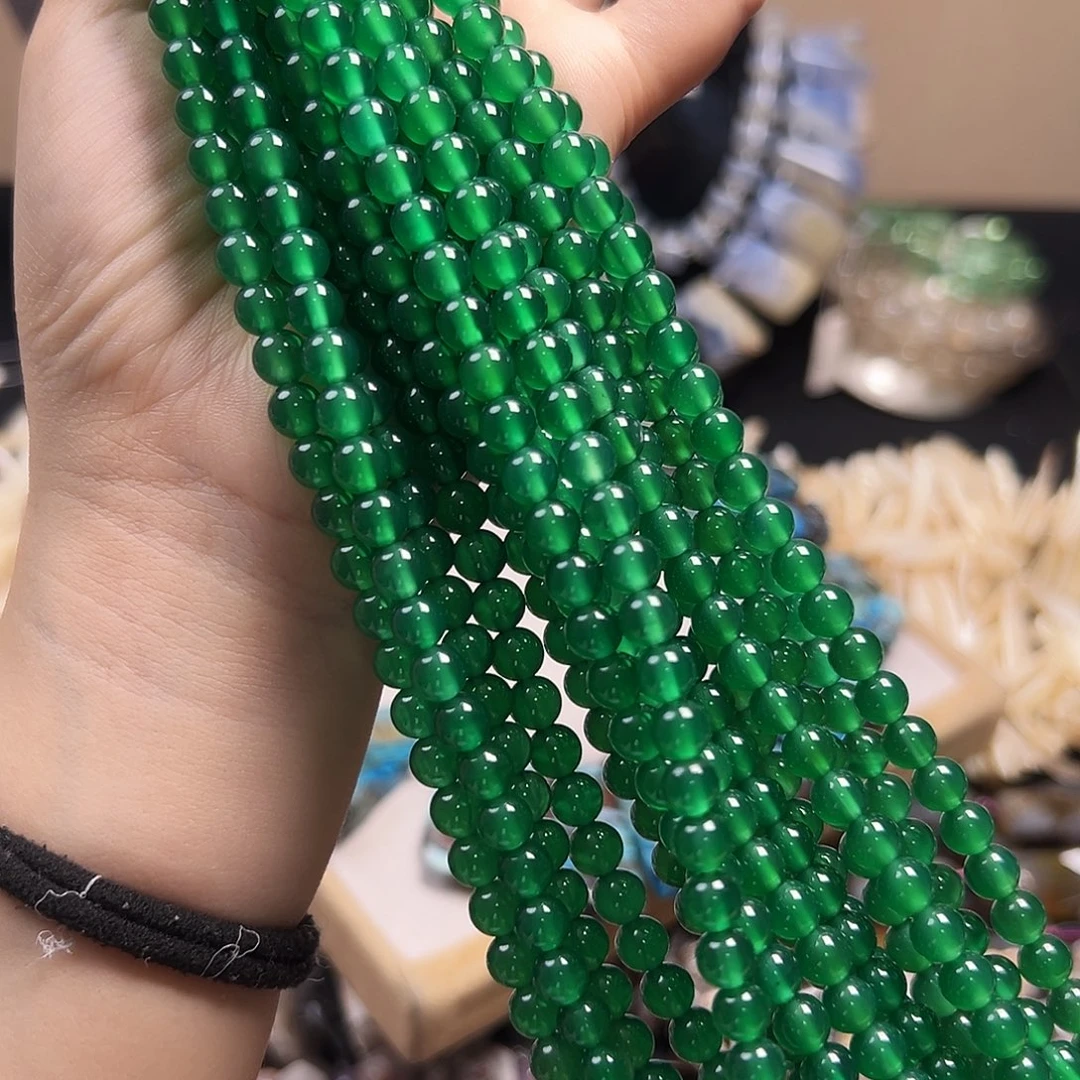 玛瑙/玉髓合金珠宝半成品B284绿玛瑙小米珠4mm