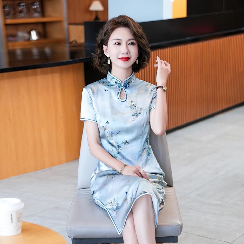 2025夏季新款民国旗袍女复古真丝改良版连衣裙桑蚕丝优雅气质妈妈