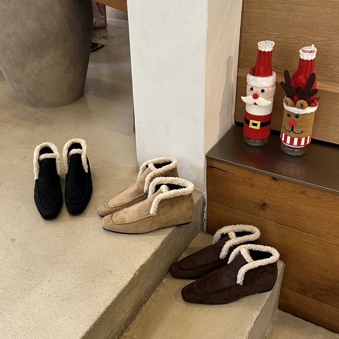 冬日幸福感来源！25FW 一体羊羔毛小内增高4cm短靴女299-3