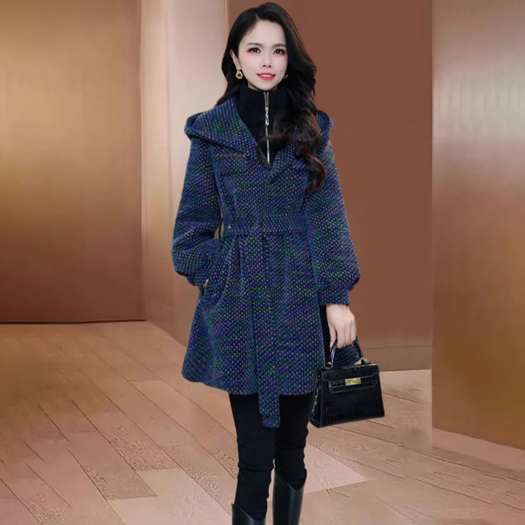 小香风毛呢外套秋冬2025今年新款高级感加绒加厚时尚中长呢子大衣