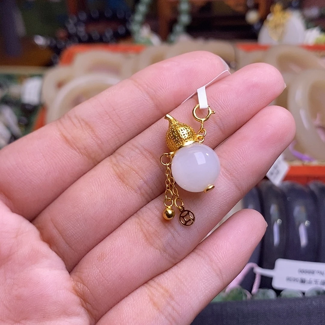 和田玉未镶嵌颈饰白玉葫芦银提溜