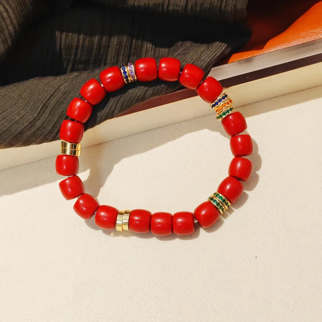 钛钢石英石手链 时尚百搭复古红色民族风手链SL522