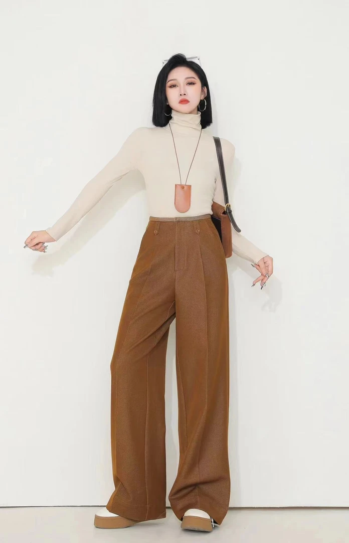 休闲高腰窄版显瘦春秋阔腿裤8666