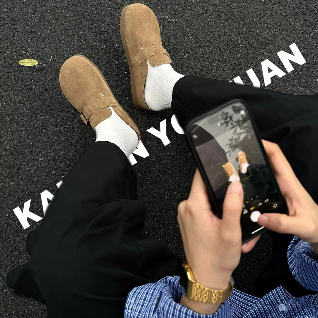 KAN KAN·包豪斯真皮琥珀流光复古慵懒勃肯拖鞋