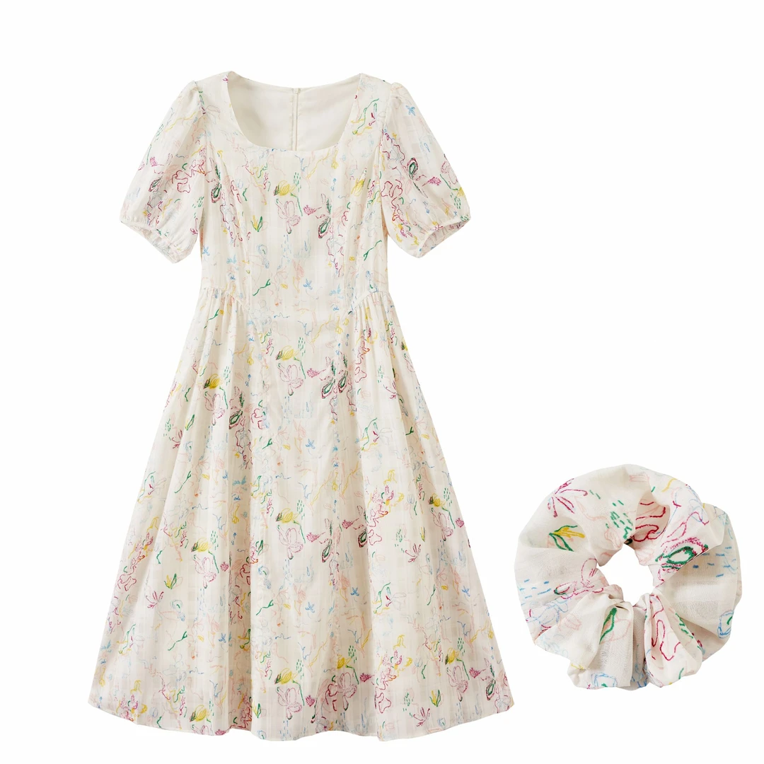 方领夏季新款艺术风新颖独特线条设计感涂鸦个性时尚连衣裙