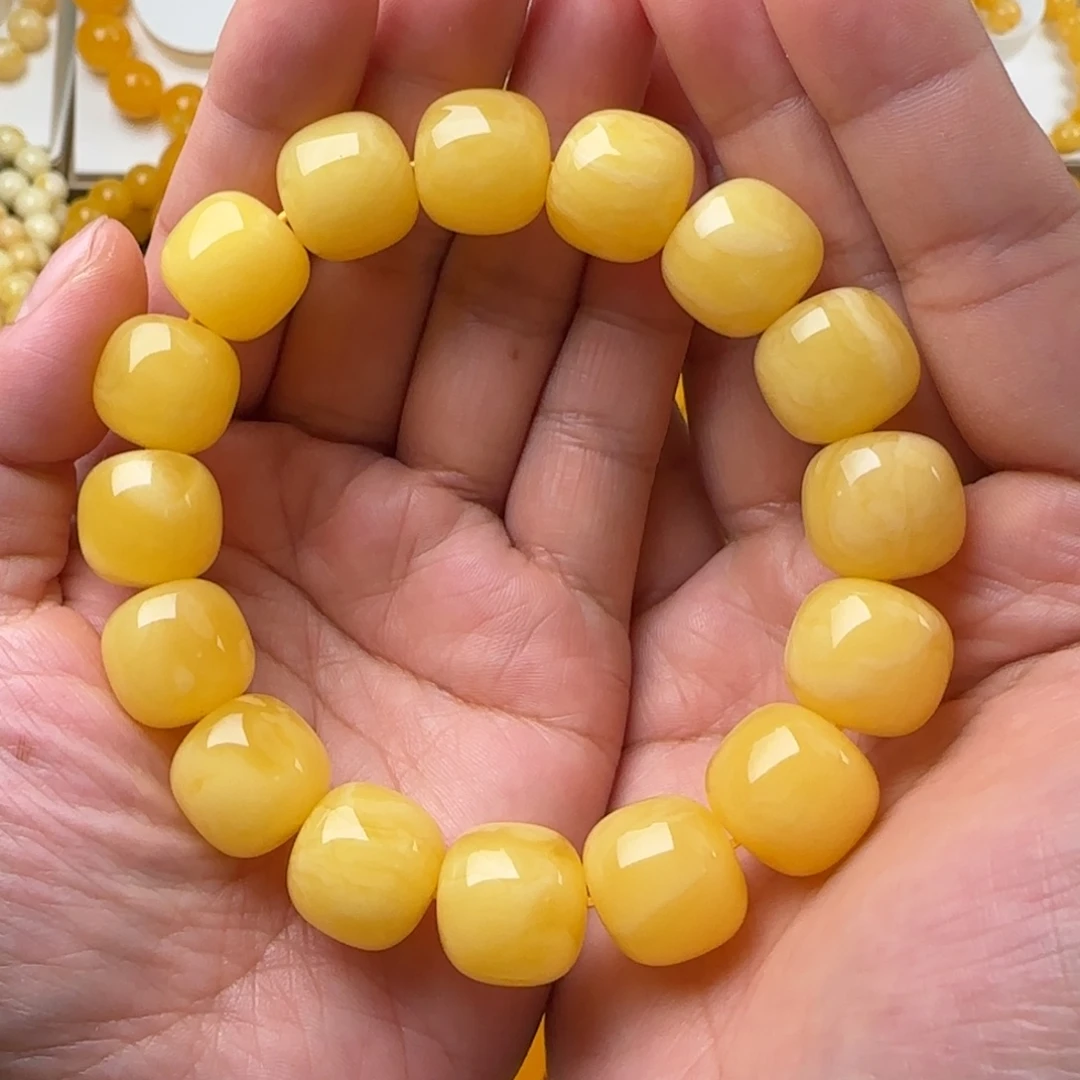 琥珀未镶嵌手链焦皮浓蜡同料15