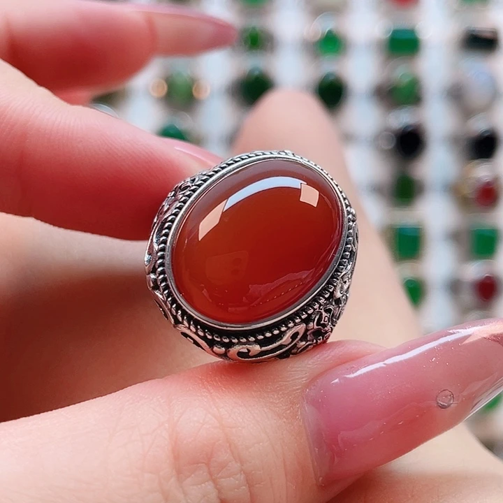 玛瑙/玉髓戒指银S925镶嵌