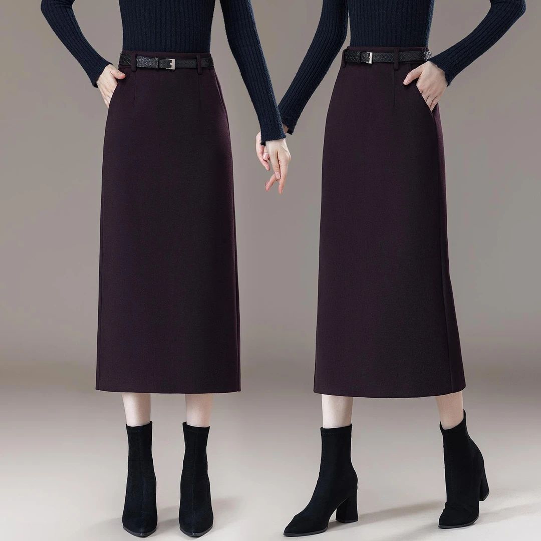 杏色醋酸羊毛呢半身裙女秋冬季2025新款高腰配毛衣中长款直筒裙子