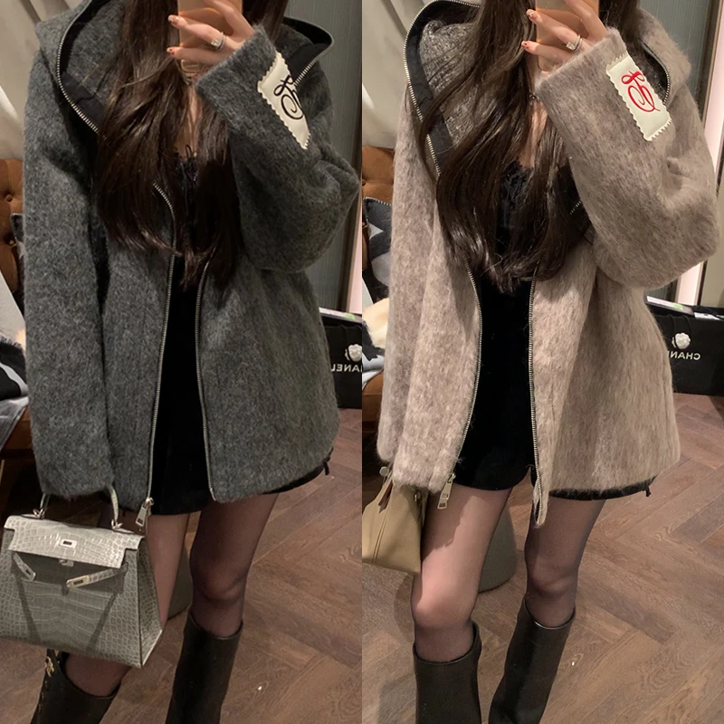 【mimius】喵喵 袖标连帽拼色羊毛短大衣 汉服 F11010