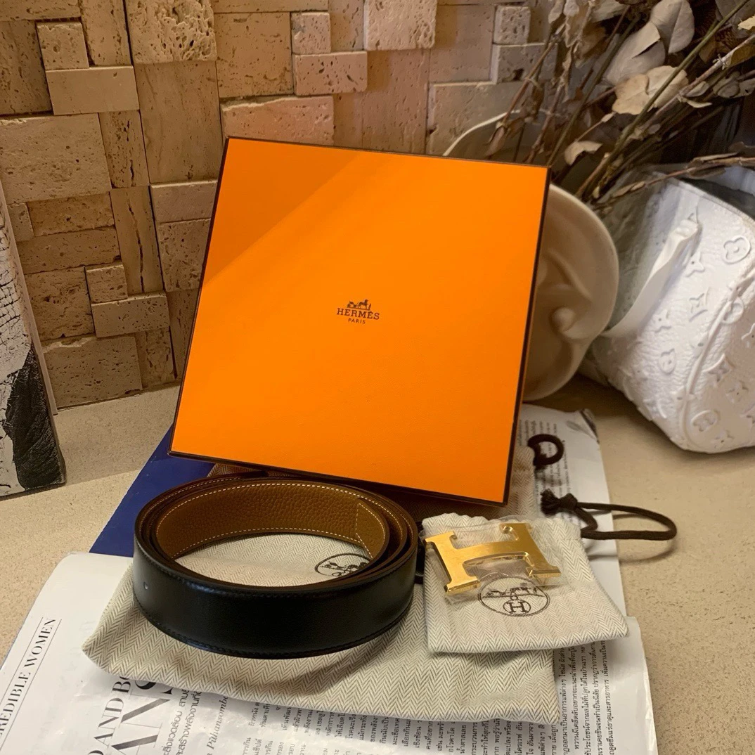 未使用 Hermes/爱马仕 90码 y刻 金扣H字母皮带