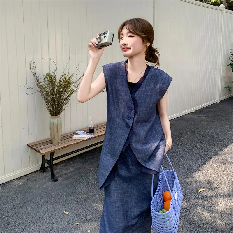 撞色马甲半身裙套装女夏2025新款气质休闲老钱风两件套爆款高级感