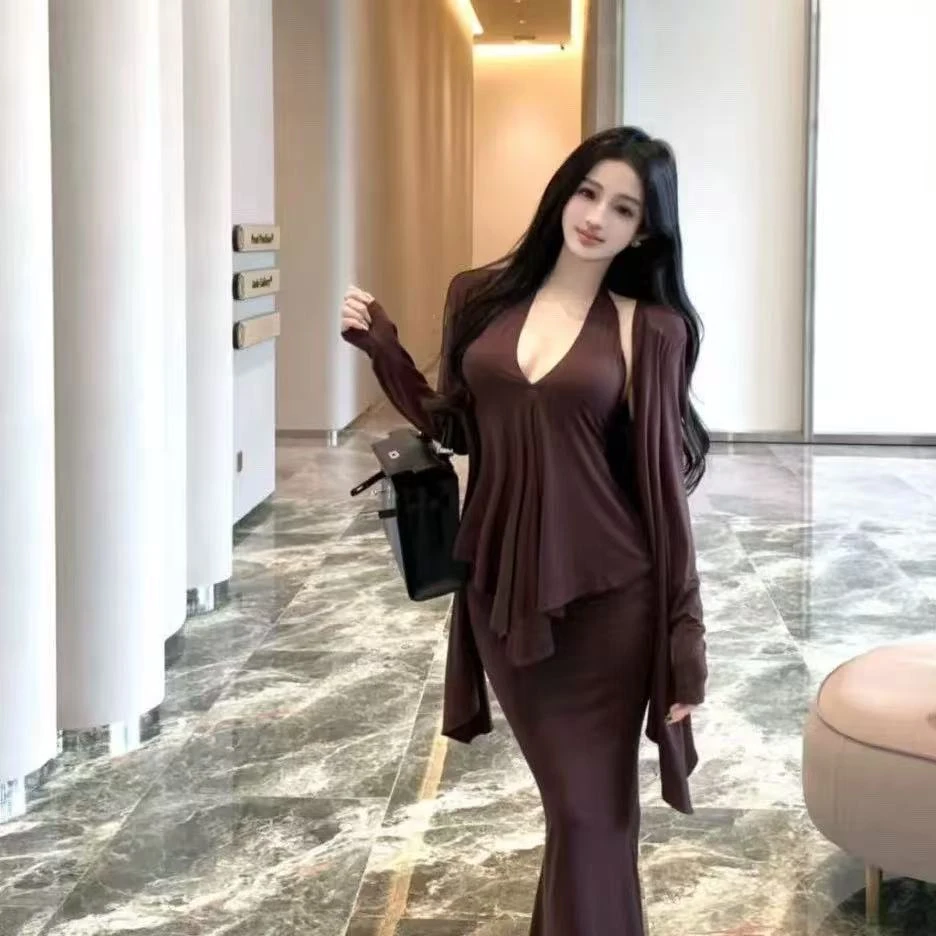 气质名媛时尚性感套装时尚套装网红宽松长袖吊带百搭9918