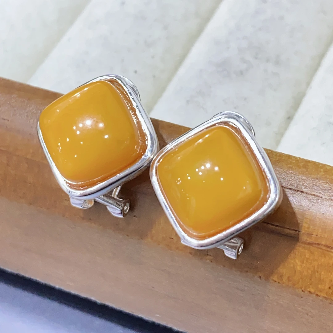 简约大气菱形蜜蜡耳排