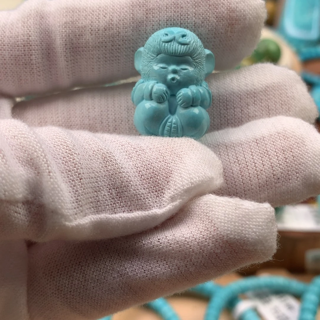 绿松石未镶嵌珠宝奇石高瓷蓝嘟嘟猴15.7*22.7mm