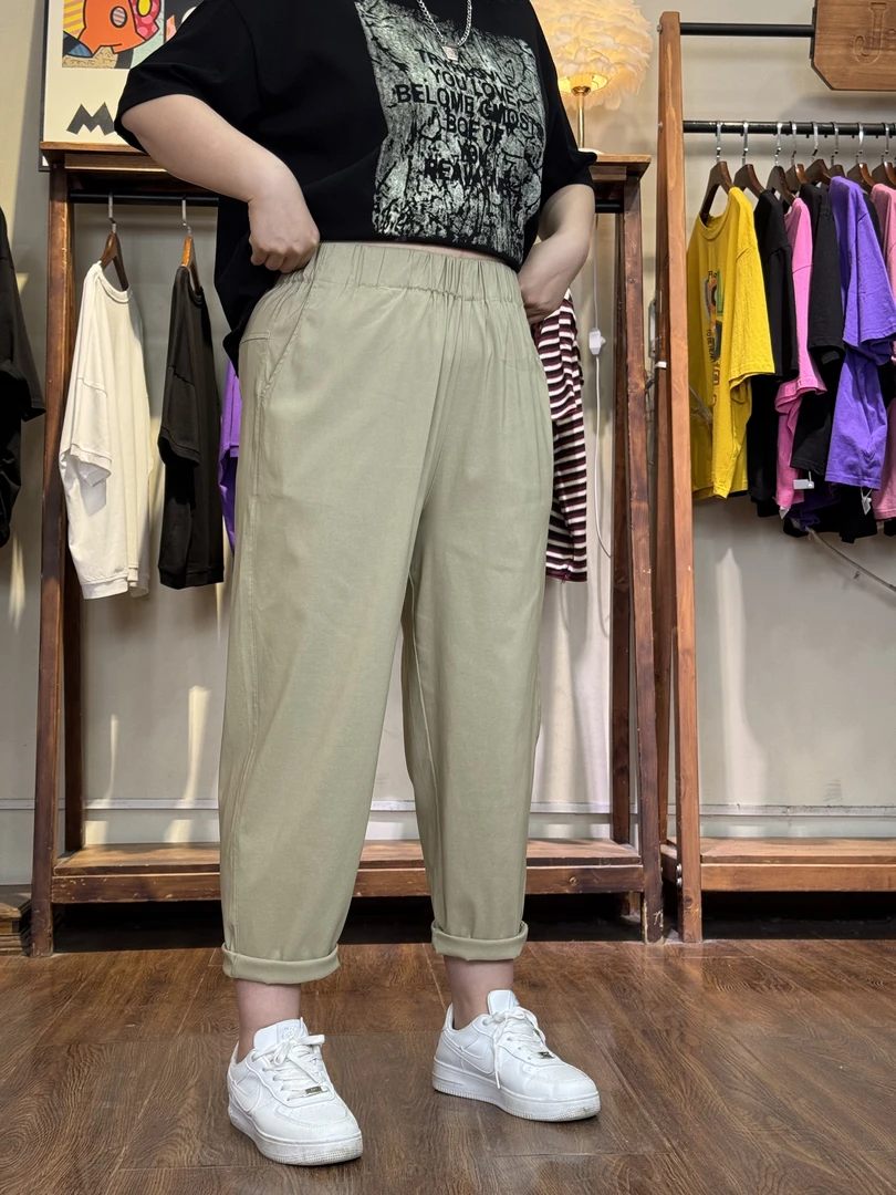 九分休闲裤-20127大码女装新款春夏棉质胖MM文艺宽松高腰高弹薄款